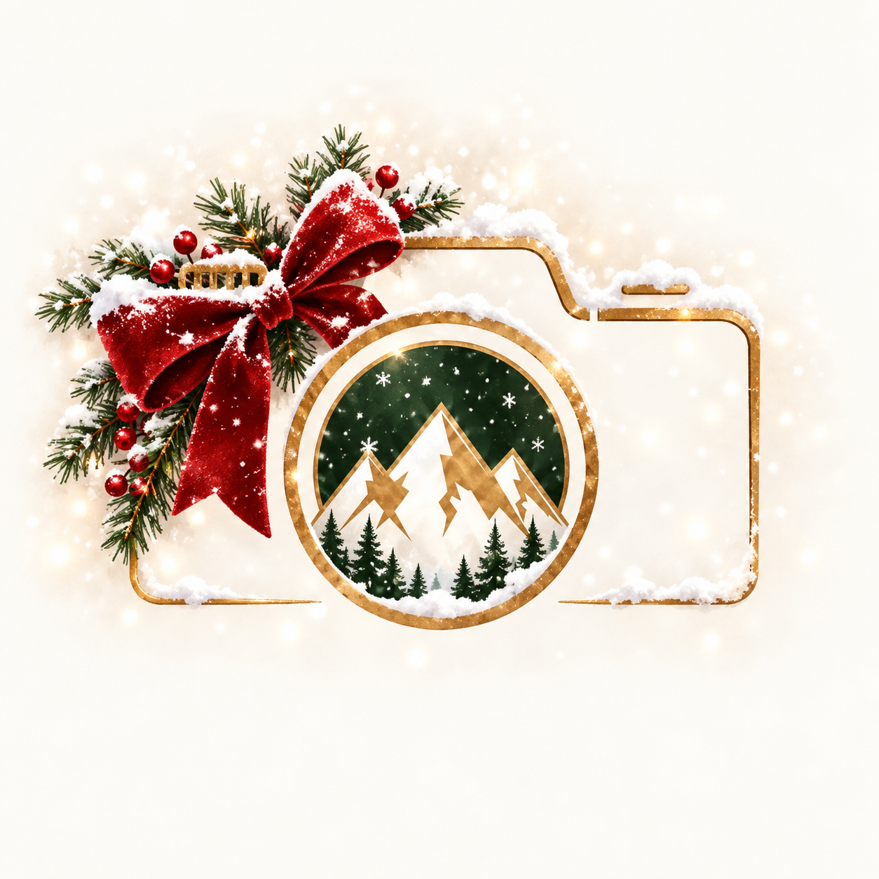 Christmas in Everest holiday camera logo with red bow and snowy mountains